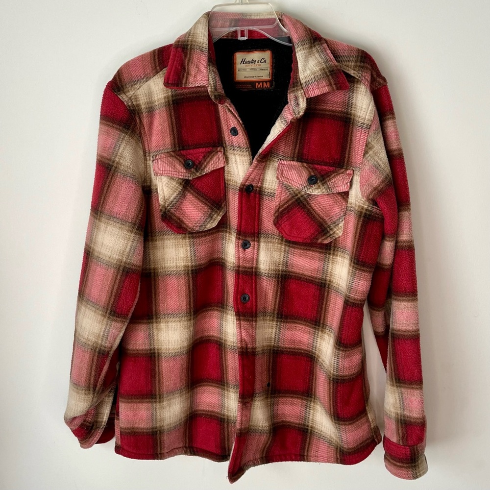 Men’s Hawke & Co. Red, Beige/Creme & Black Plaid Flannel Jacket. Size MM